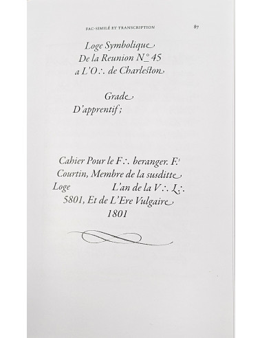 Rituel COURTIN (base des premiers rituels REAA de tradition YORK)