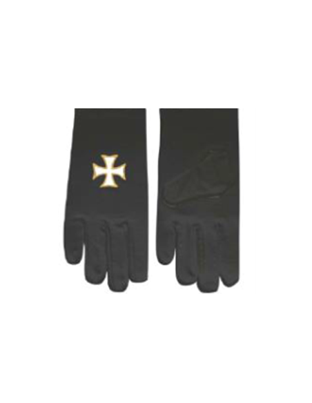 Gants Noirs coton brodés Croix Templière Blanche