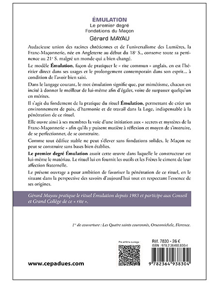 Émulation. Le premier degré. Fondations du Maçon  Gérard Mayau   (vendu par Eosphoros)