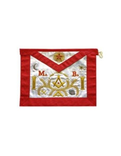 Tablier Vénérable Maître cuir M.B. Brodé MAIN REAA (Rite Ecossais Ancien et Accepté)